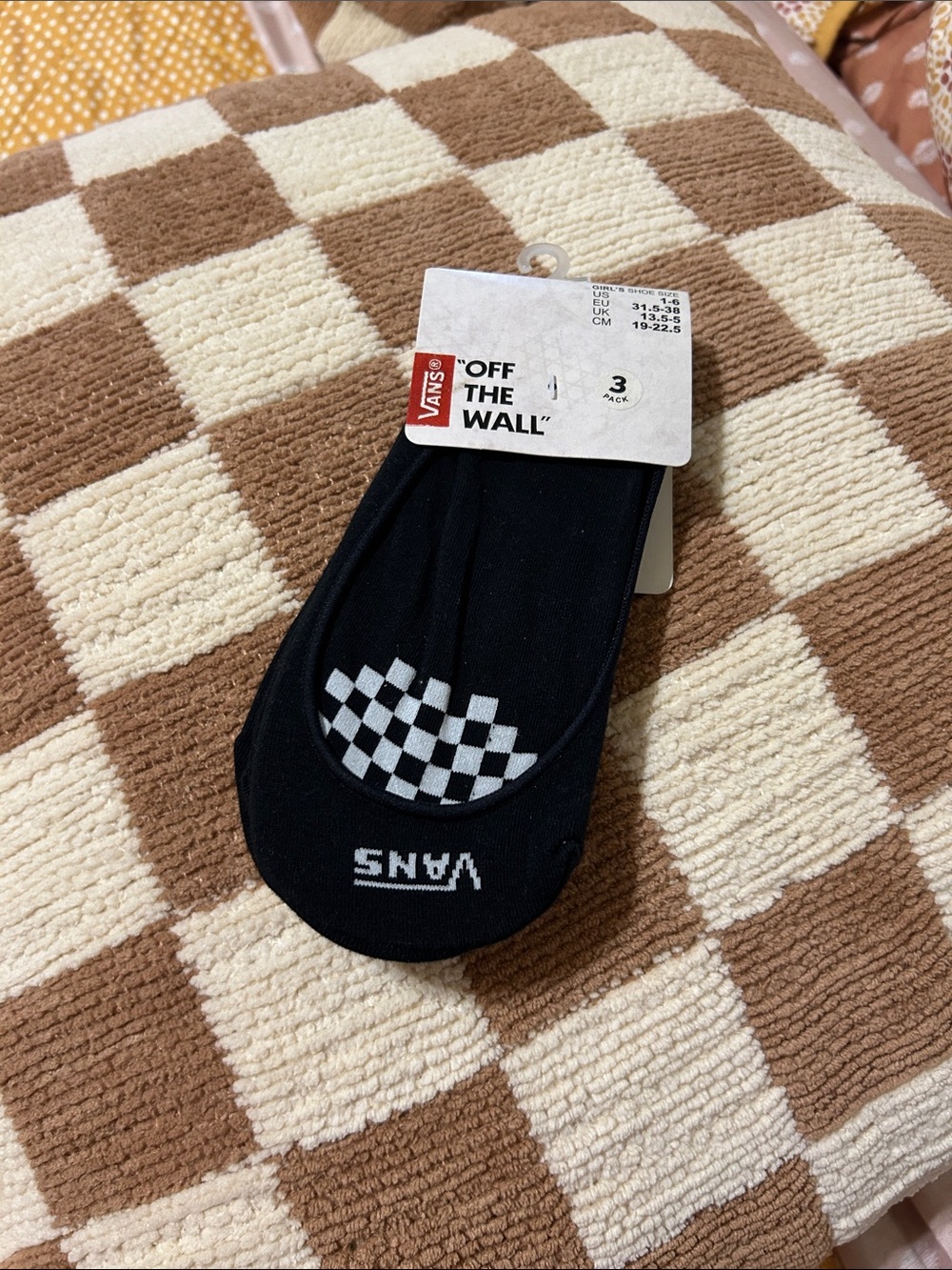 Vans Black No-Show Socks with White Checker Accent
